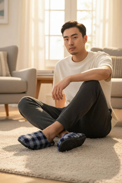 GEZER Unisex Plaid Non-Slip Silent Soft Sole Home Slippers