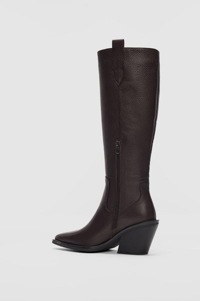 selin shoes Avyssa Genuine Leather Short Zippered Pointed Toe Women's Boots - Brown