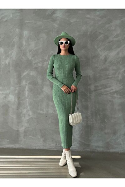 QADİSH Kadın Fitilli Uzun Triko Elbise