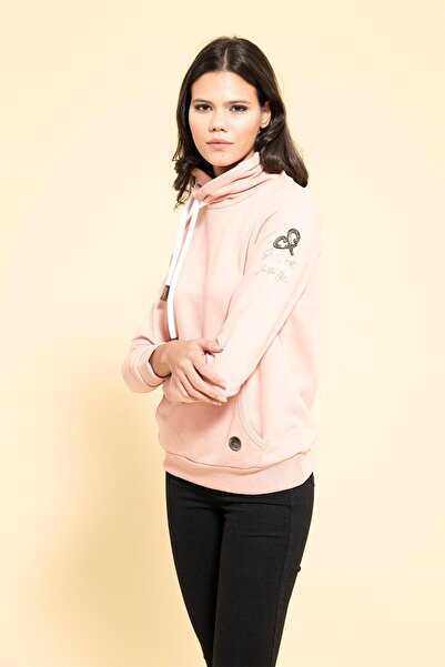 FOR YOU MODA Pinkfarbenes Sweatshirt mit Kängurutasche und detailliertem Ausschnitt