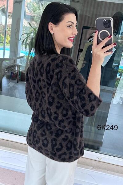 İnce Topuk Leopard Patterned Bearded Knitwear Blouse 6K249