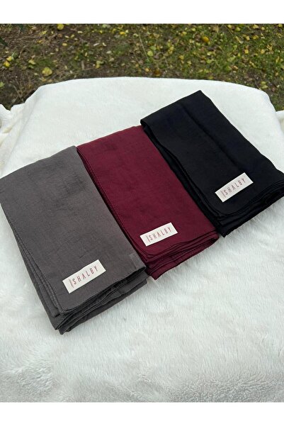 shalby Hijab Plain Cotton Crash Shawl Set of 3 (Anthracite-Burgundy-Black)