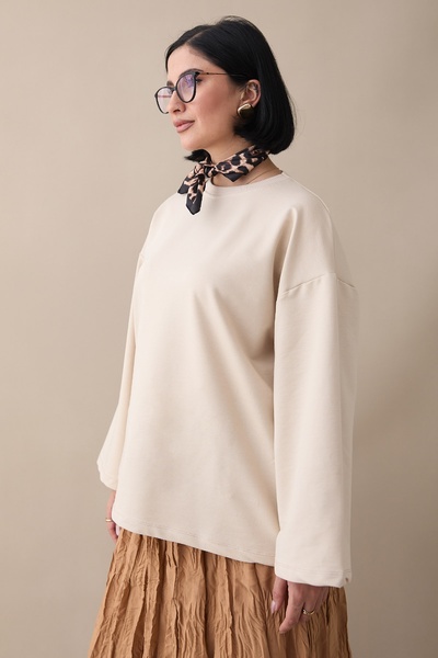 InStyle Oversized Wide Sleeve Beige Sweatshirt