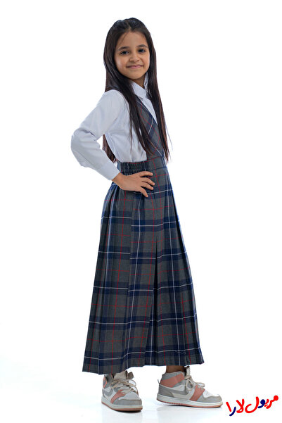 maryool lara مريول كحلي رصاصي كاروهات بقصة اكس موديل X