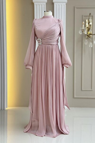 Amine Hüma Hira Abiye Elbise Pudra