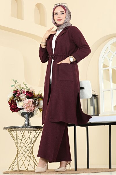 ModaMerve Beli Tünelli Balıksırtı Takım 24081UKBK1160-MS Bordo
