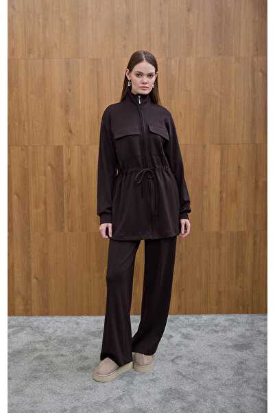 Birgül Bektaş Brown Sweatshirt with Waist Tie Detail