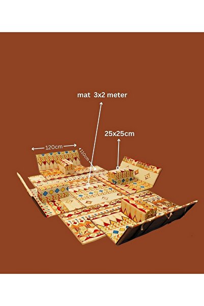 Biki 9-piece Camping Floor Seating Set with 4 Chairs, 4 Cushions and 2×3m Mat - Maroon