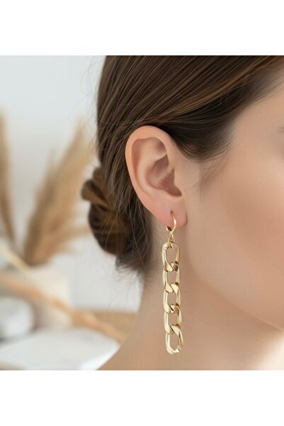HALHALMILL Gold Zincir Trend Küpe