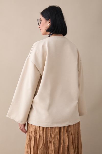 InStyle Oversized Wide Sleeve Beige Sweatshirt