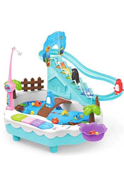 LITTLE ANGEL – Kids Toys Penguin Slide & Fishing Game-Blue