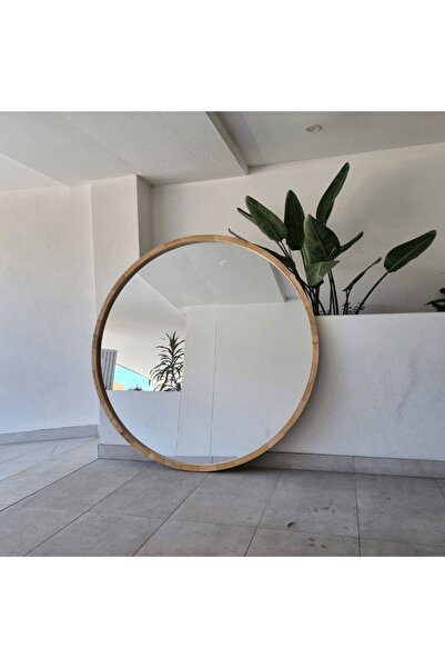 Muummirror 150 cm Yuvarlak Boy Aynası - Doğal Ahşap Yuvarlak Duvar Ve Boy Ayn...