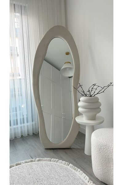Muummirror 180 cm Kadife Kumaş Çerçeveli Dekoratif Duvar Boy Aynası - Konsol ...