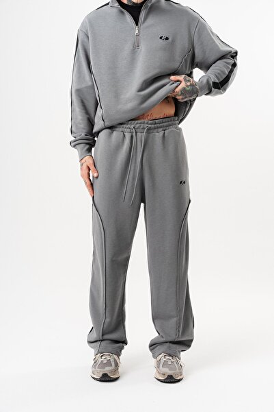 Respire Men's Diagonel Baggy Sweatpants with Dirty Stitch Detail, Gray