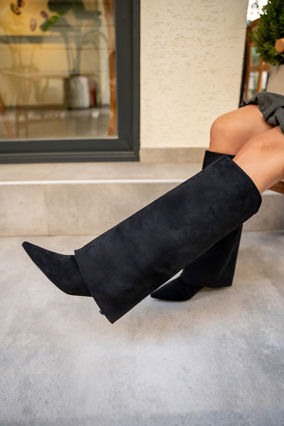 LAMİNTA Γυναικείες μπότες Jerry Black Suede με λεπτομέρεια από κολάν