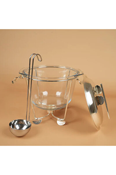 DIVA LADY Stainless steel and premium round glass soup warmer, 4 liters, with a bowl and a Devalide candle holder.