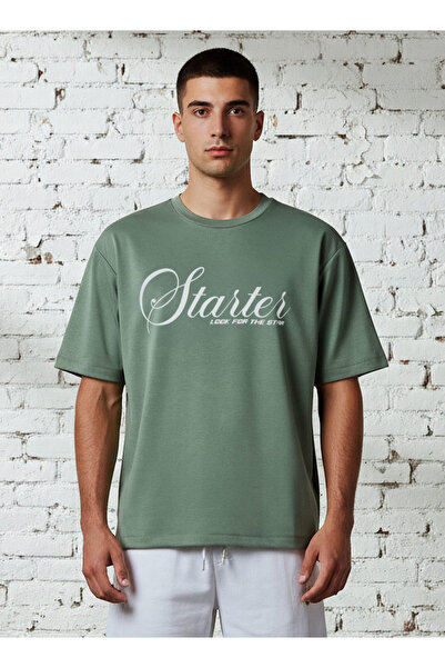 Starter تي شيرت رجالي مطبوع بأكمام قصيرة ورقبة دائرية وقصة عادية
