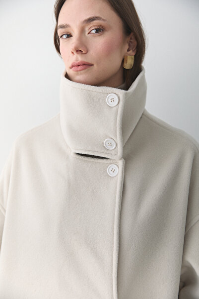 Laluvia Stone Vittoria Buttoned Collar Coat - 2511