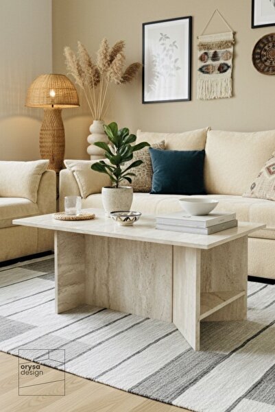 Orysa Design OS-2 İskandinav Raflı Orta Sehpa - Traverten