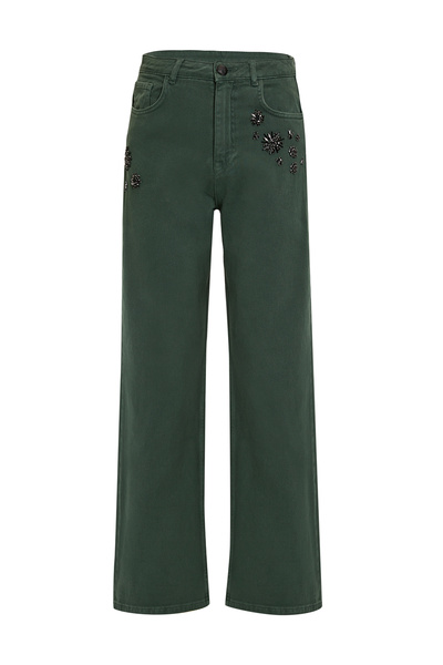 Exquise High Waist Pocketed Woven Green Pants