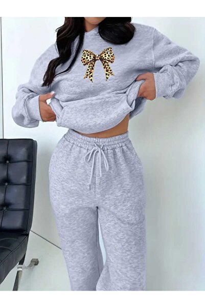 tkn your style Leopard Ribbon Bottom Top Set Fashion Print Design Trend Hooded Sweatshirt