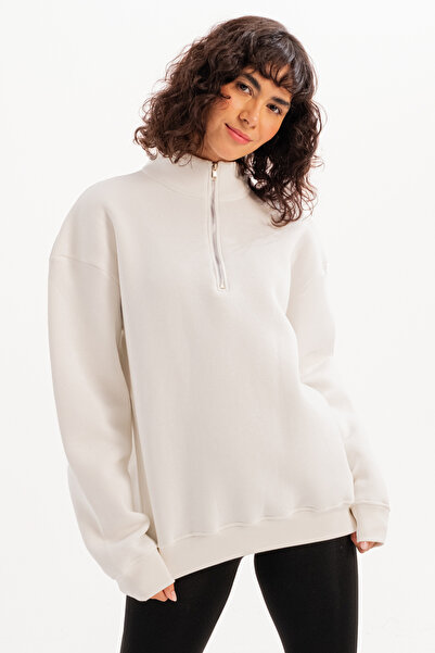 JUSTEVER Oversized Damen-Sweatshirt mit Stehkragen und halbem Reißverschluss