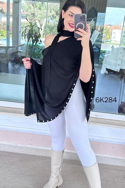 İnce Topuk Scarf Knitwear Poncho 6K284