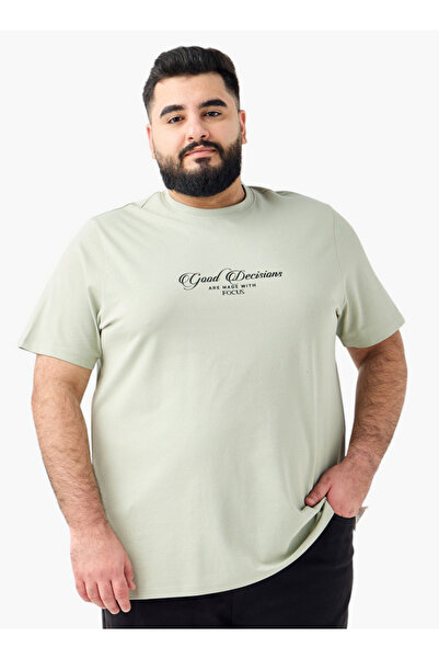 FAV تي شيرت بمقاس كبير مطبوع عليه شعار، برقبة دائرية وأكمام قصيرة