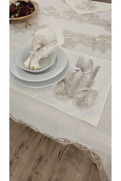 BRL ÇEYİZ HOME Gardenya Linen Luxury Tableware Sets 38 Pieces with American Service Set