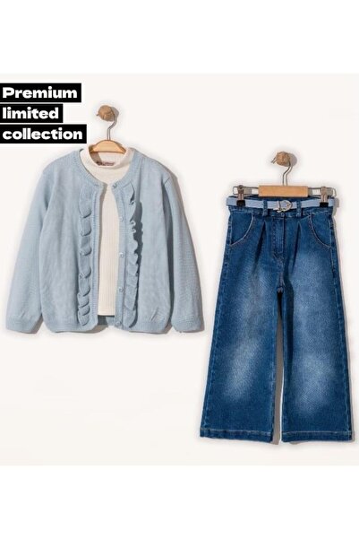 Gocoland Ruffled Cardigan Knitwear Set and Modal Fabric Bodysuit and Denim Sp...