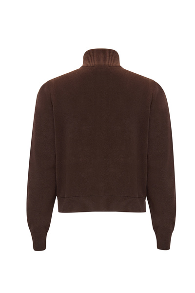 Exquise Zippered Mock Neck Long Sleeve Regular Knitwear Cardigan