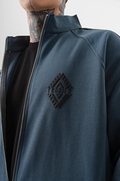 Respire Ανδρικό φούτερ ριγέ ψηλός λαιμός Doubleface Zip oversized Petrol