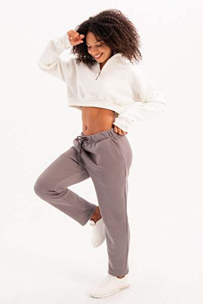 JUSTEVER Kurzes Sweatshirt mit Stehkragen und halbem Reißverschluss für Damen