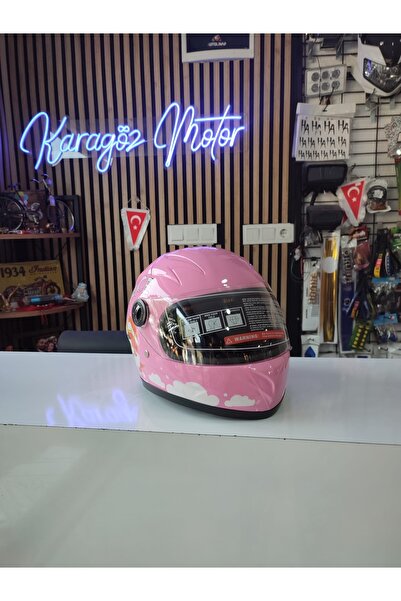 karagöz motor Tam kapalı çocuk kaskı pembe