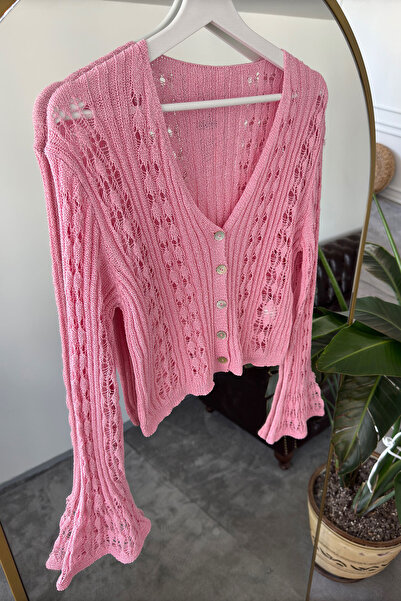 MAGARDE كارديجان فاخر بفتحة رقبة على شكل حرف V - وردي