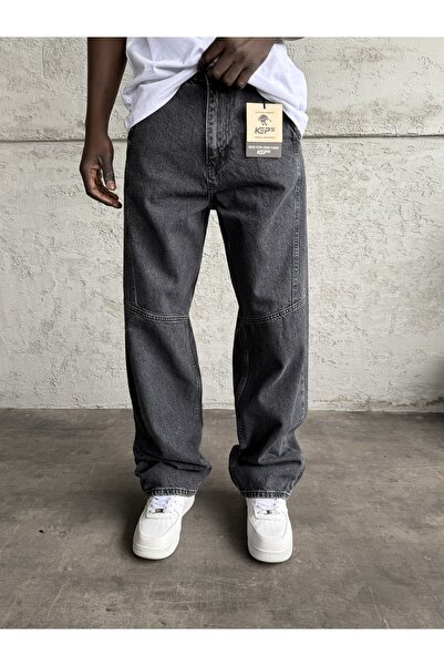 KağanKY Smoked Relax Baggy Jean with Stitching Detail