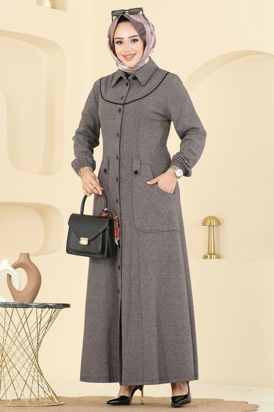 ModaMerve Gömlek Yaka Tivit Elbise PL9179-MS Vizyon