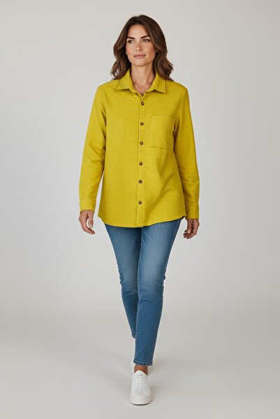 LU'NA.CO Kadın Oversize Kalın Kışlık Kaşe Cepli Gömlek