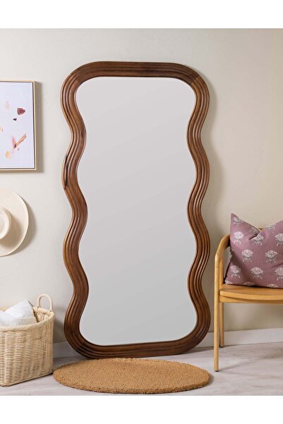 Muummirror 180x70 cm Ahşap Boy Aynası - Dalgalı Ahşap Çerçeveli Boy Aynası