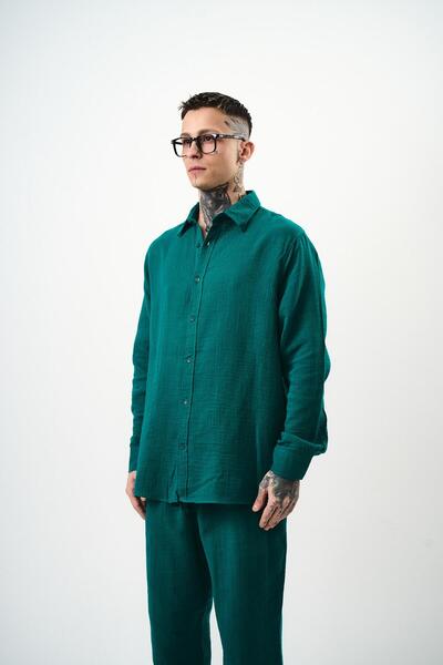 Respire Men's Long Sleeve Oversized Muslin Shirt Çağla