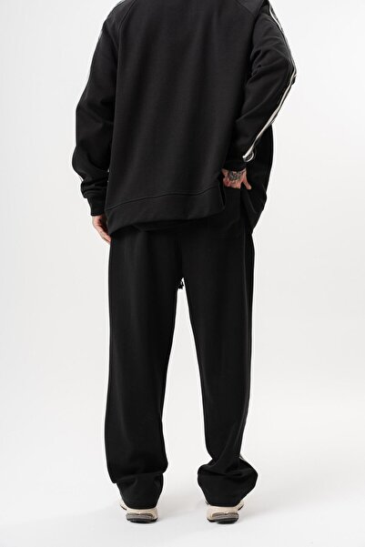 Respire Men's Stripe Detailed Winter Doubleface Baggy Sweatpants Black