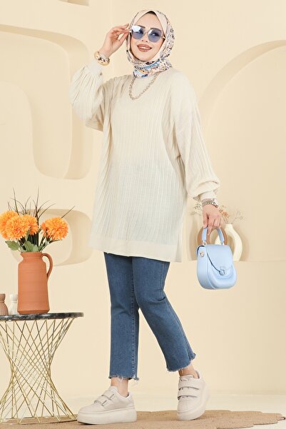 ModaMerve Balon Kol Triko Tunik 2199UZ662-MS Taş