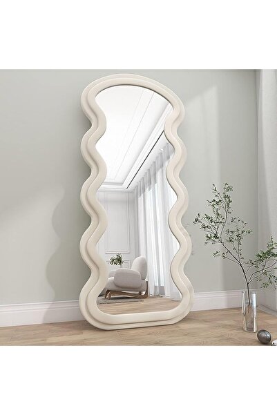 Muummirror 180 cm Kadife Kumaş Çerçeveli Dekoratif Duvar Boy Aynası - Konsol Üstü Salon Aynası