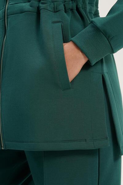 Oysho Long jacket with adjustable waist, rib collar in a cotton blend