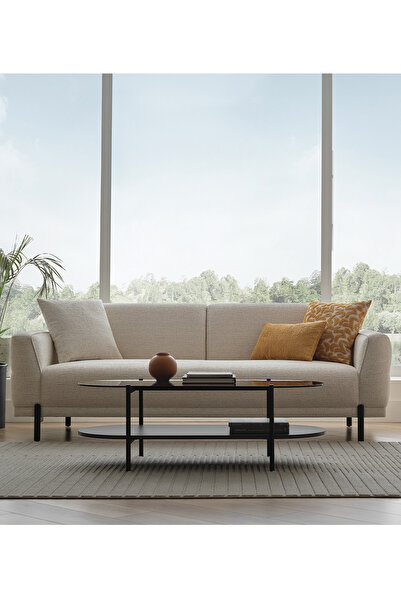 Enza Home Terra Keten Dokulu, 3'lü Yataklı Koltuk - Beyaz