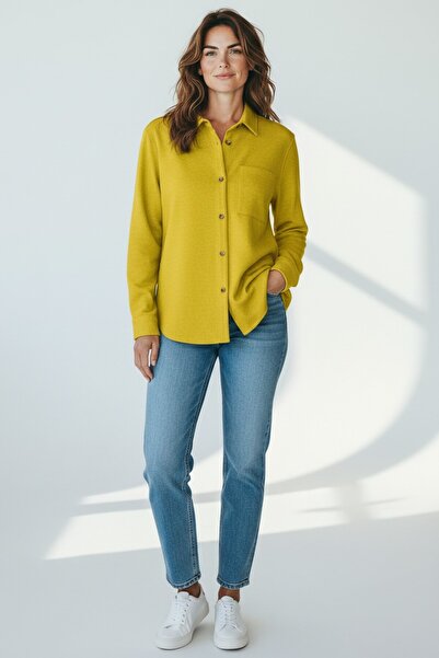 LU'NA.CO Kadın Oversize Kalın Kışlık Kaşe Cepli Gömlek