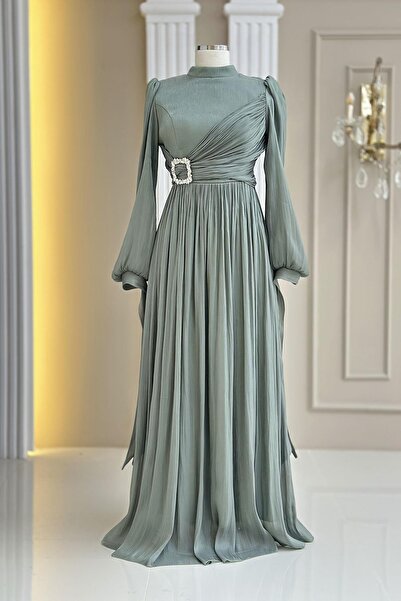 Amine Hüma Hira Abiye Elbise Çağla Yeşili