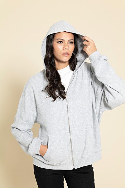 FOR YOU MODA Übergroßes graues Sweatshirt mit Reißverschluss