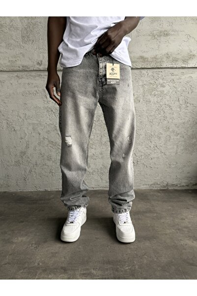 KağanKY Сірі джинси з потертостями та рваними елементами