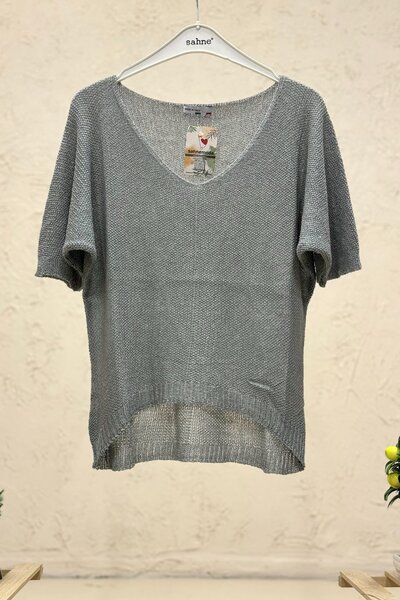 sahnemoda Kısa Kol V Yaka Yarasa Merserize Bluz